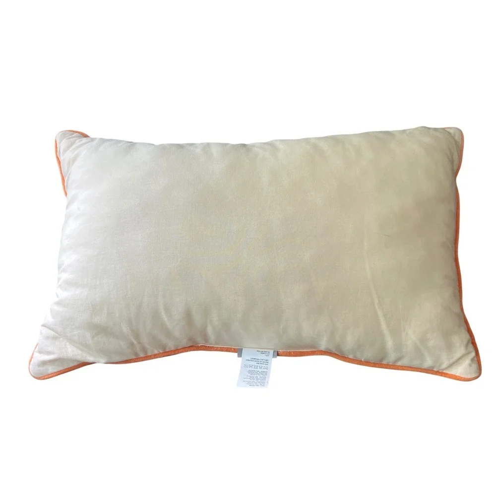 CRATE & BARREL KIDS Tiger Embroidered Throw Pillow ORANGE VELVET PIPING Cotton